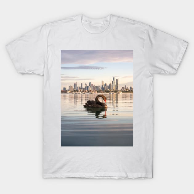 Melbourne Swan at St Kilda Pier T-Shirt by LukeDavidPhoto